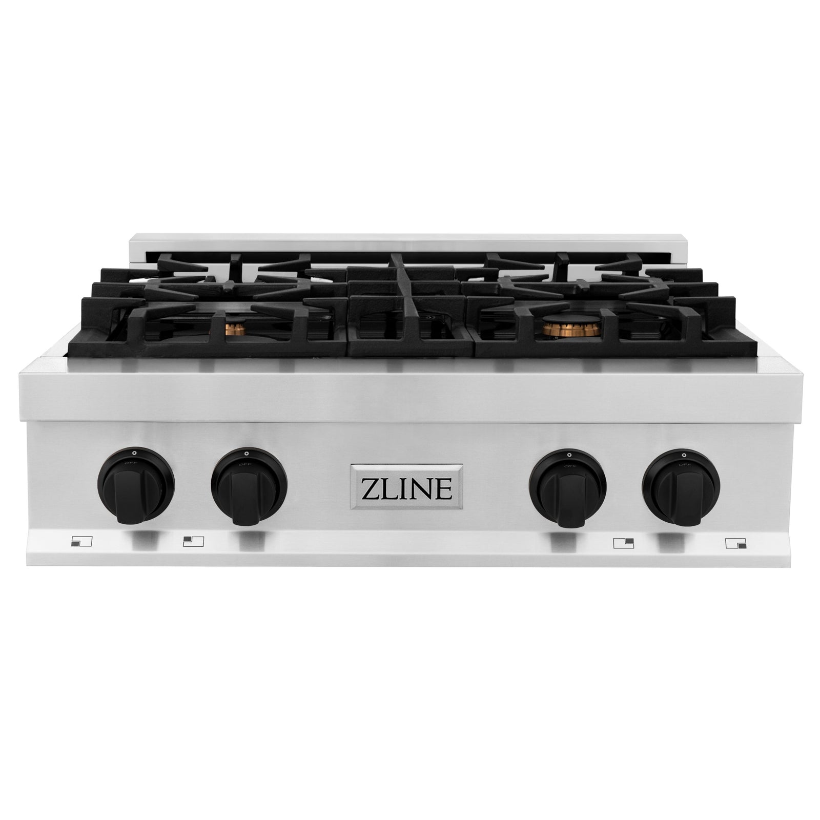 ZLINE Autograph Edition 30 in. Porcelain Rangetop with 4 Gas Burners in Stainless Steel and Matte Black Accents, RTZ-30-MB - Smart Kitchen Lab