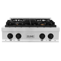 ZLINE Autograph Edition 30 in. Porcelain Rangetop with 4 Gas Burners in Stainless Steel and Matte Black Accents, RTZ-30-MB - Smart Kitchen Lab