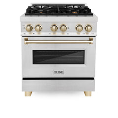 ZLINE Autograph Edition 30 in. Range with Gas Burner/Electric Oven in DuraSnow® Stainless Steel with Gold Accents, RASZ-SN-30-G - Smart Kitchen Lab