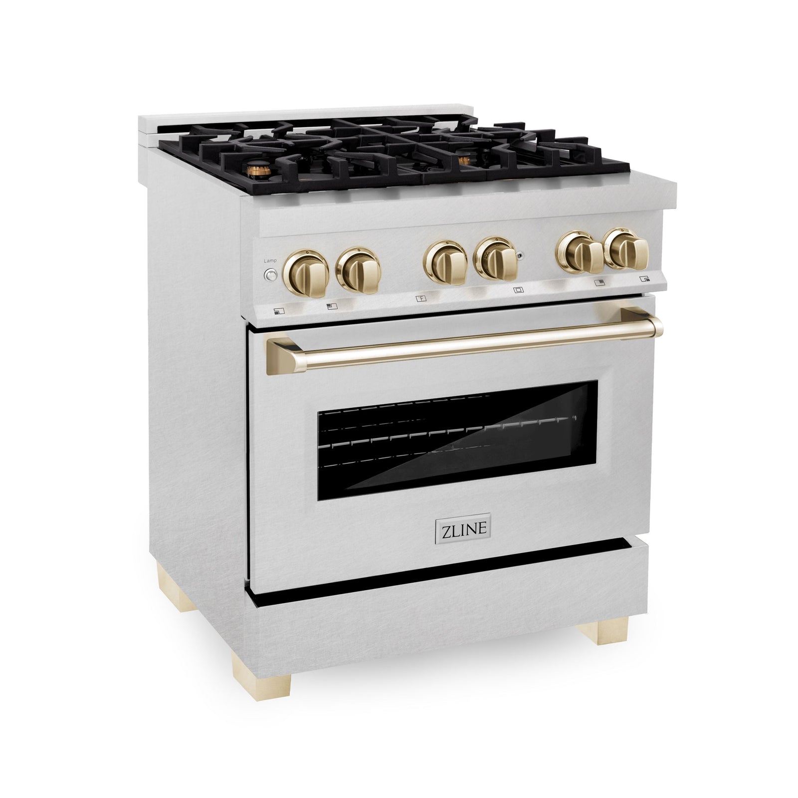 ZLINE Autograph Edition 30 in. Range with Gas Burner/Electric Oven in DuraSnow® Stainless Steel with Gold Accents, RASZ-SN-30-G - Smart Kitchen Lab