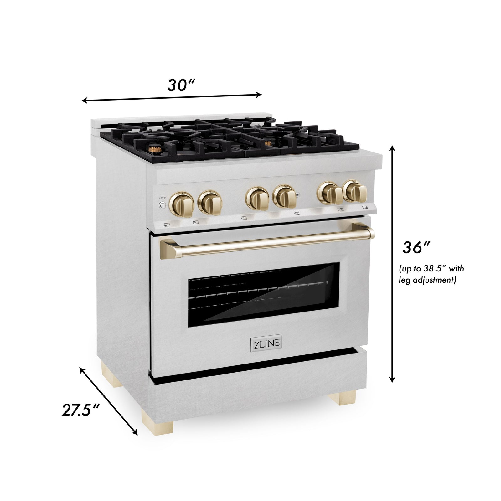 ZLINE Autograph Edition 30 in. Range with Gas Burner/Electric Oven in DuraSnow® Stainless Steel with Gold Accents, RASZ-SN-30-G - Smart Kitchen Lab