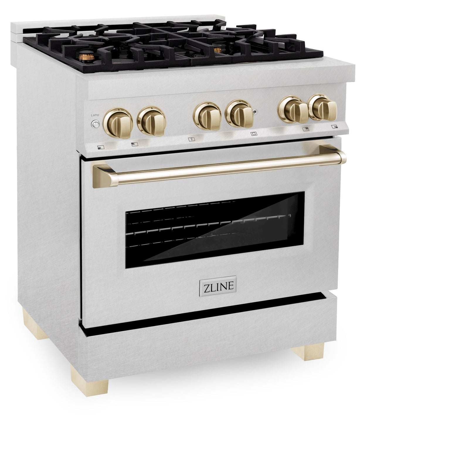 ZLINE Autograph Edition 30 in. Range with Gas Burner/Electric Oven in DuraSnow® Stainless Steel with Gold Accents, RASZ-SN-30-G - Smart Kitchen Lab