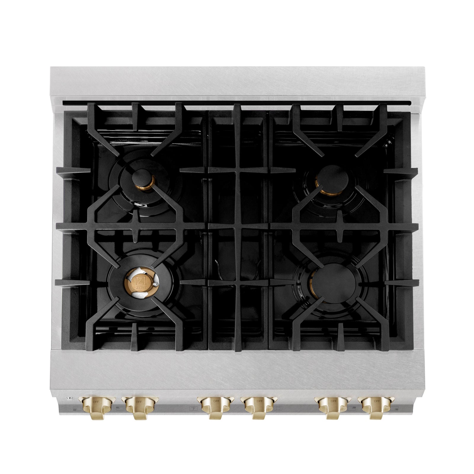 ZLINE Autograph Edition 30 in. Range with Gas Burner/Electric Oven in DuraSnow® Stainless Steel with Gold Accents, RASZ-SN-30-G - Smart Kitchen Lab