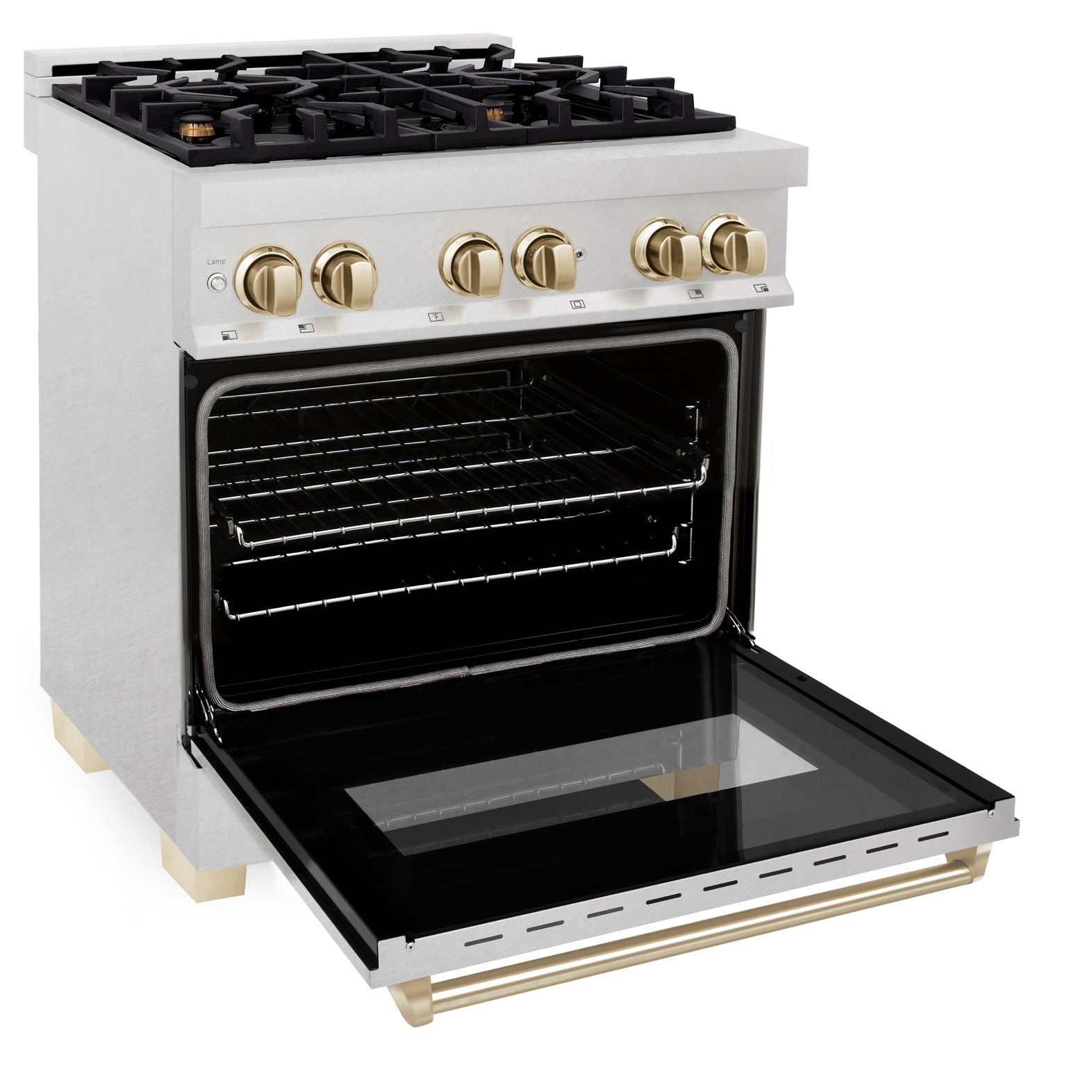 ZLINE Autograph Edition 30 in. Range with Gas Burner/Electric Oven in DuraSnow® Stainless Steel with Gold Accents, RASZ-SN-30-G - Smart Kitchen Lab