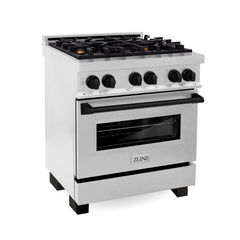 ZLINE Autograph Edition 30 in. Range with Gas Burner/Electric Oven in DuraSnow® Stainless Steel with Matte Black Accents, RASZ-SN-30-MB - Smart Kitchen Lab