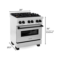 ZLINE Autograph Edition 30 in. Range with Gas Burner/Electric Oven in DuraSnow® Stainless Steel with Matte Black Accents, RASZ-SN-30-MB - Smart Kitchen Lab