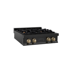 ZLINE Autograph Edition 30 In. Rangetop with 4 Gas Burners in Black Stainless Steel and Champagne Bronze Accents, RTBZ-30-CB - Smart Kitchen Lab