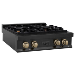 ZLINE Autograph Edition 30 In. Rangetop with 4 Gas Burners in Black Stainless Steel and Champagne Bronze Accents, RTBZ-30-CB - Smart Kitchen Lab