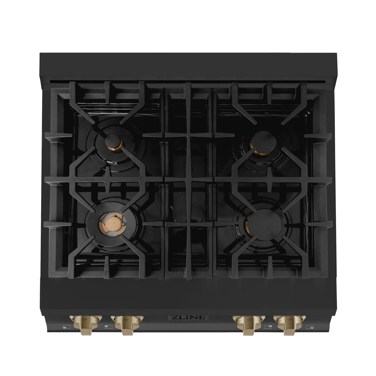 ZLINE Autograph Edition 30 In. Rangetop with 4 Gas Burners in Black Stainless Steel and Champagne Bronze Accents, RTBZ-30-CB - Smart Kitchen Lab