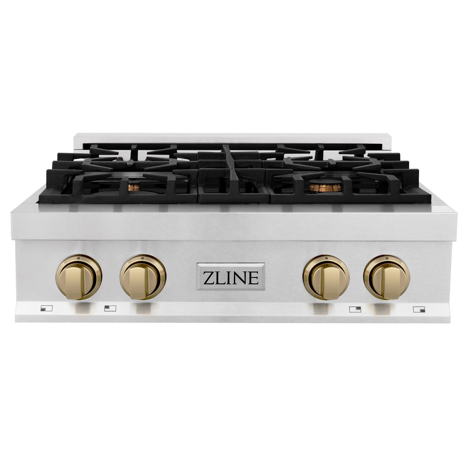 ZLINE Autograph Edition 30 In. Rangetop with 4 Gas Burners in DuraSnow®Stainless Steel and Champagne Bronze Accents, RTSZ-30-CB - Smart Kitchen Lab