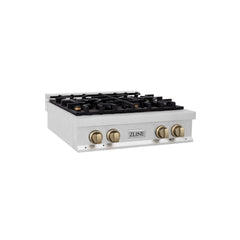 ZLINE Autograph Edition 30 In. Rangetop with 4 Gas Burners in DuraSnow®Stainless Steel and Champagne Bronze Accents, RTSZ-30-CB - Smart Kitchen Lab