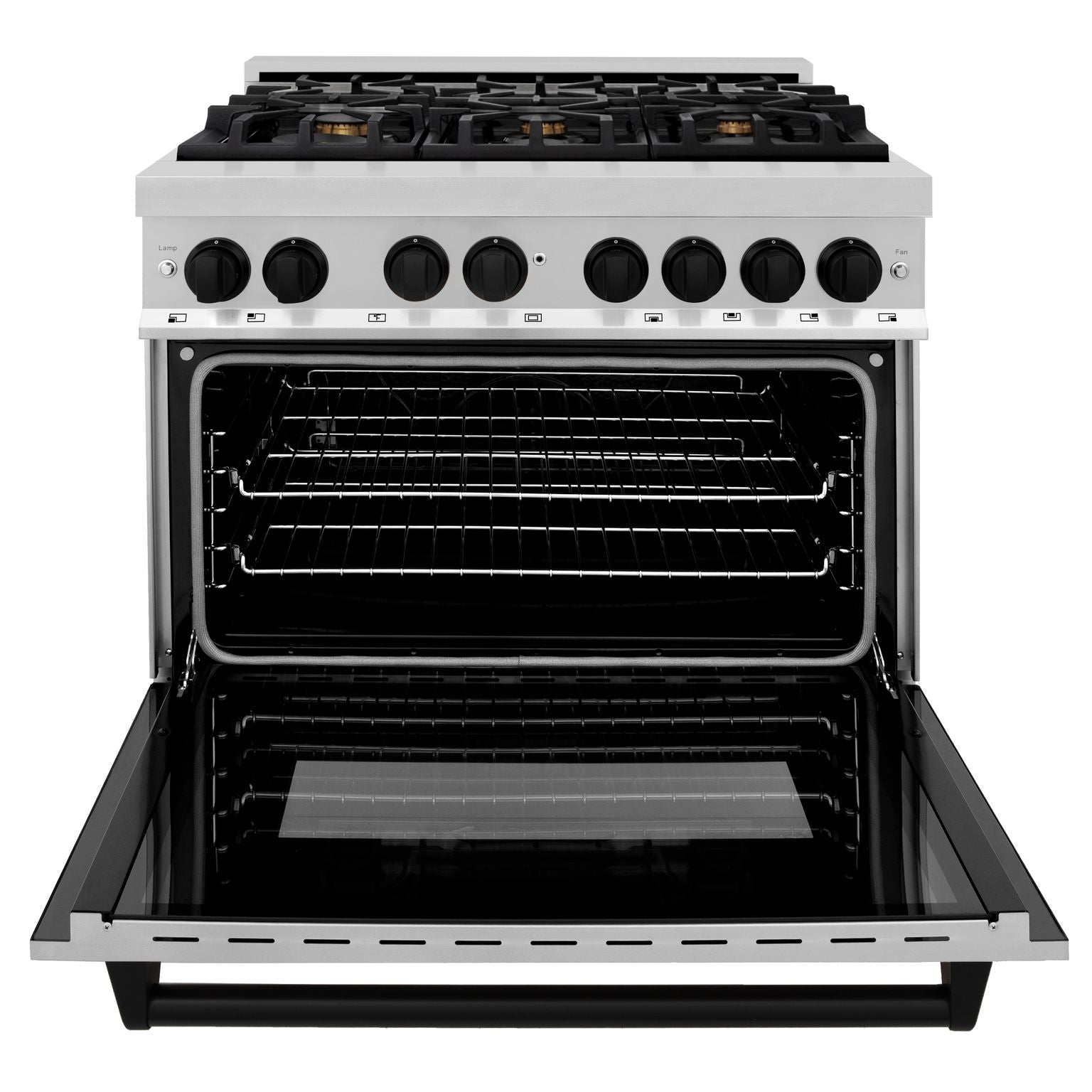 ZLINE Autograph Edition 36 in. 4.6 cu. ft. Dual Fuel Range with Gas Stove and Electric Oven in Stainless Steel with Matte Black Accents, RAZ-36-MB - Smart Kitchen Lab