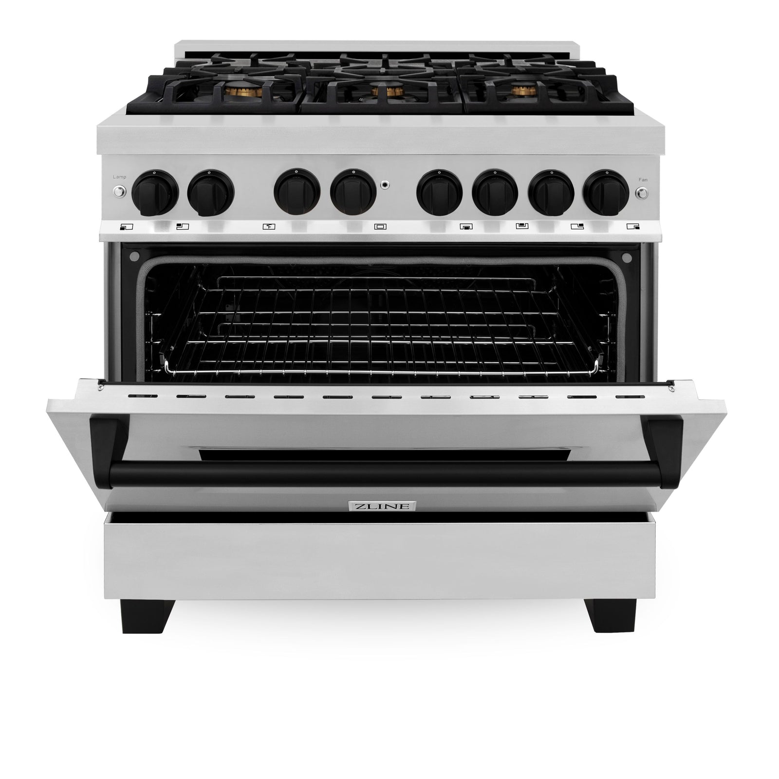 ZLINE Autograph Edition 36 in. 4.6 cu. ft. Dual Fuel Range with Gas Stove and Electric Oven in Stainless Steel with Matte Black Accents, RAZ-36-MB - Smart Kitchen Lab