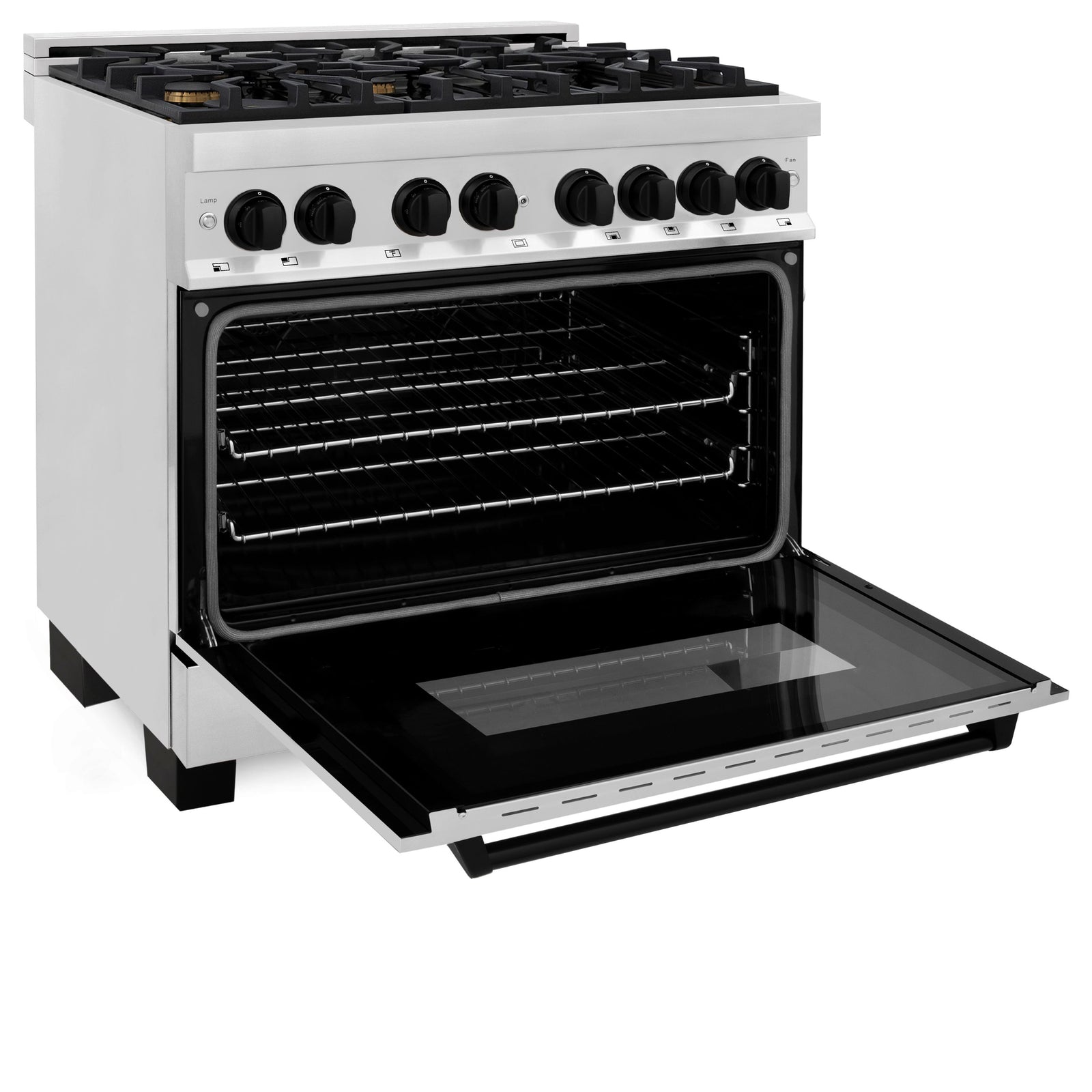 ZLINE Autograph Edition 36 in. 4.6 cu. ft. Dual Fuel Range with Gas Stove and Electric Oven in Stainless Steel with Matte Black Accents, RAZ-36-MB - Smart Kitchen Lab