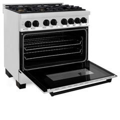 ZLINE Autograph Edition 36 in. 4.6 cu. ft. Dual Fuel Range with Gas Stove and Electric Oven in Stainless Steel with Matte Black Accents, RAZ-36-MB - Smart Kitchen Lab