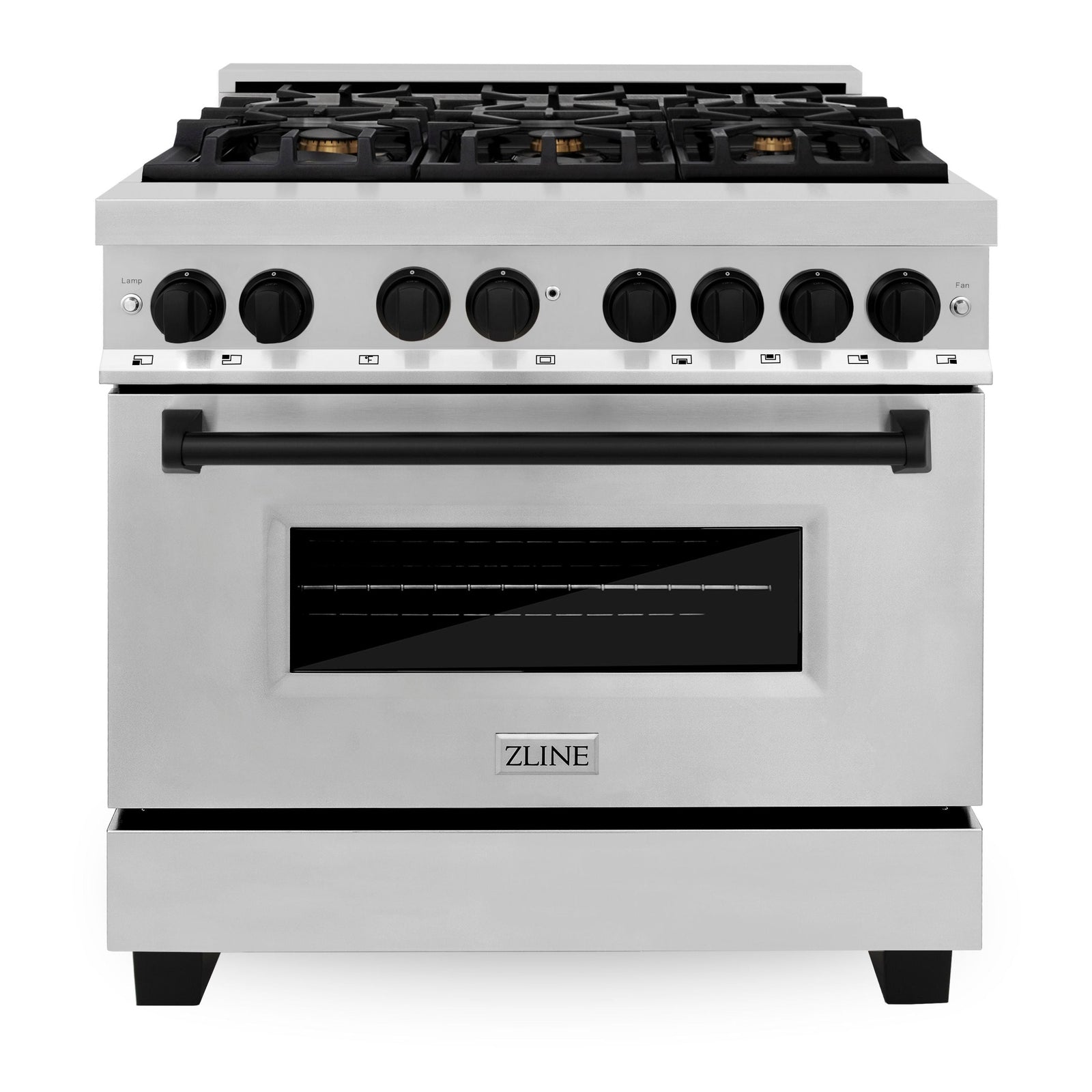 ZLINE Autograph Edition 36 in. 4.6 cu. ft. Dual Fuel Range with Gas Stove and Electric Oven in Stainless Steel with Matte Black Accents, RAZ-36-MB - Smart Kitchen Lab