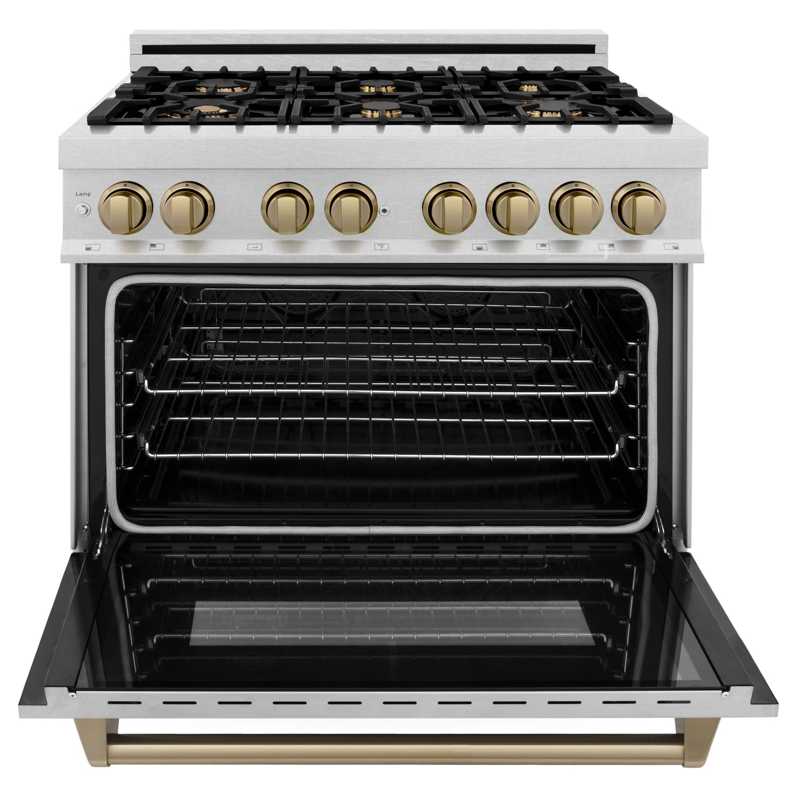 ZLINE Autograph Edition 36 in. 4.6 cu. ft. Range with Gas Stove and Electric Oven in DuraSnow® with Champagne Bronze Accents, RASZ-SN-36-CB - Smart Kitchen Lab