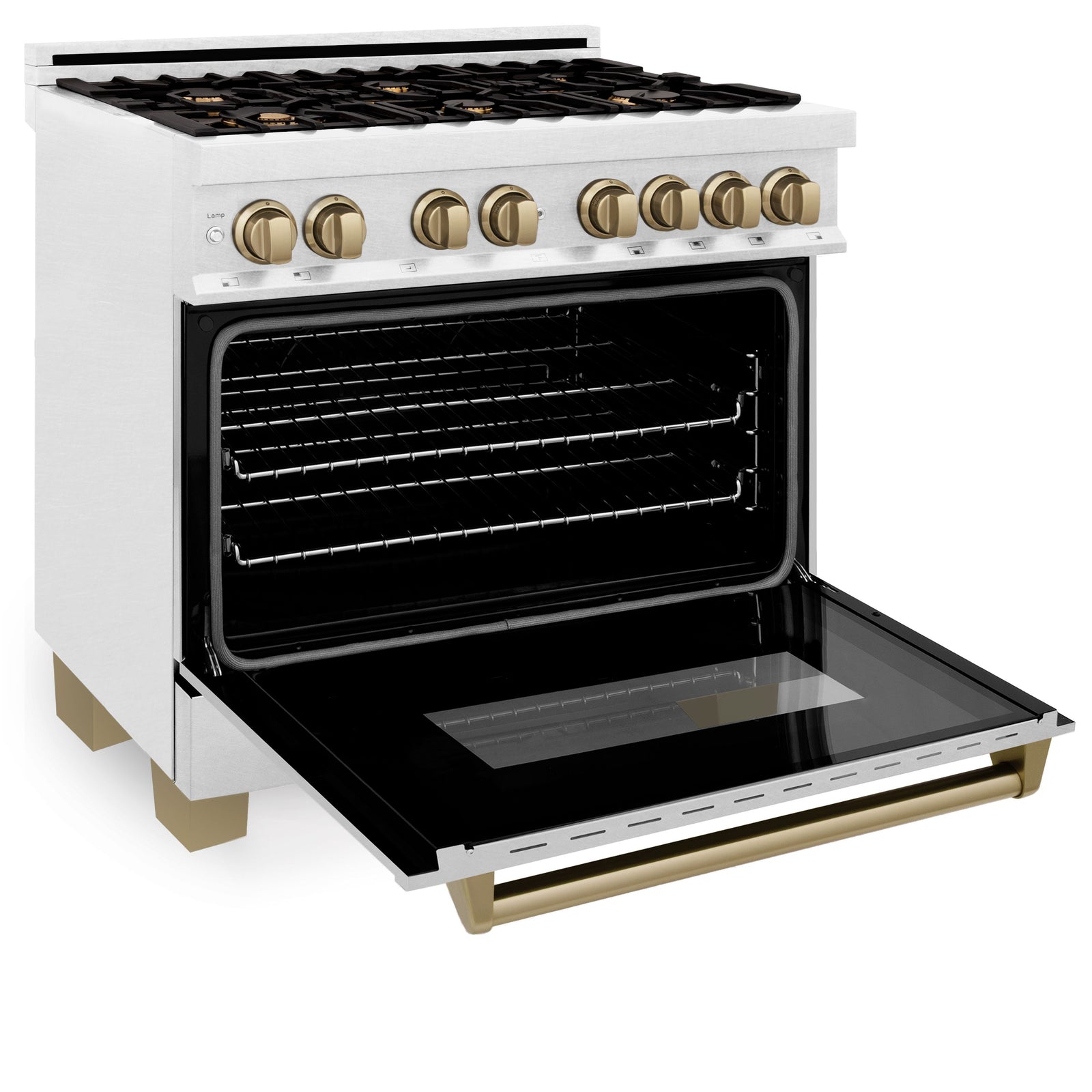 ZLINE Autograph Edition 36 in. 4.6 cu. ft. Range with Gas Stove and Electric Oven in DuraSnow® with Champagne Bronze Accents, RASZ-SN-36-CB - Smart Kitchen Lab