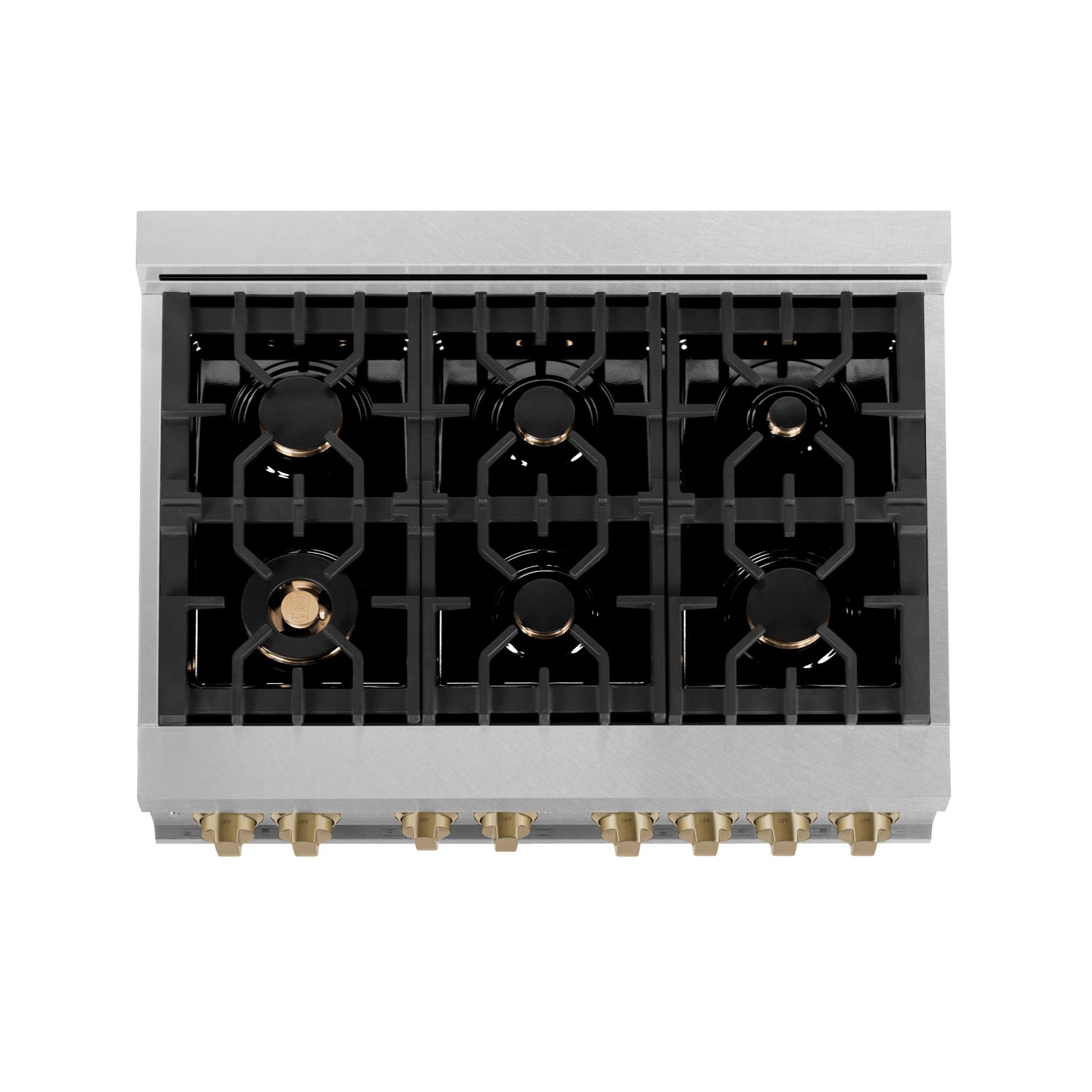 ZLINE Autograph Edition 36 in. 4.6 cu. ft. Range with Gas Stove and Electric Oven in DuraSnow® with Champagne Bronze Accents, RASZ-SN-36-CB - Smart Kitchen Lab