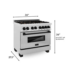 ZLINE Autograph Edition 36 in. 4.6 cu. ft. Range with Gas Stove and Electric Oven in DuraSnow® with Matte Black Accents, RASZ-SN-36-MB - Smart Kitchen Lab