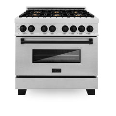 ZLINE Autograph Edition 36 in. 4.6 cu. ft. Range with Gas Stove and Electric Oven in DuraSnow® with Matte Black Accents, RASZ-SN-36-MB - Smart Kitchen Lab