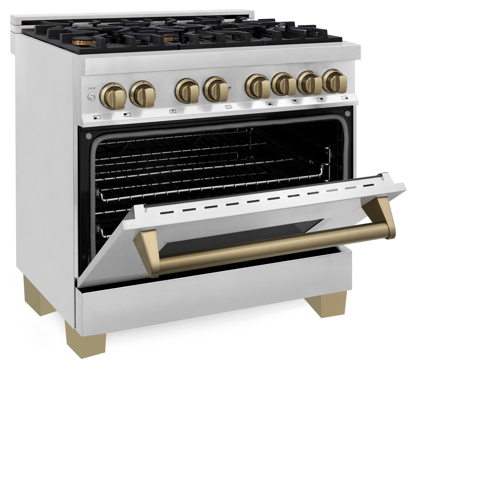 ZLINE Autograph Edition 36 In. 4.6 cu. ft. Range with Gas Stove and Electric Oven in Stainless Steel with Champagne Bronze Accent, RAZ-36-CB - Smart Kitchen Lab