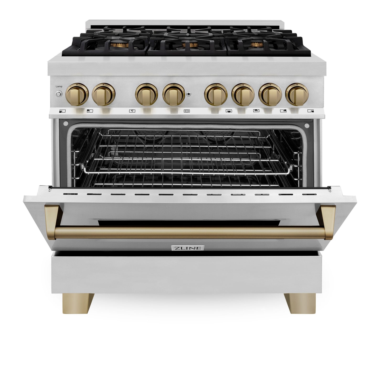 ZLINE Autograph Edition 36 In. 4.6 cu. ft. Range with Gas Stove and Electric Oven in Stainless Steel with Champagne Bronze Accent, RAZ-36-CB - Smart Kitchen Lab