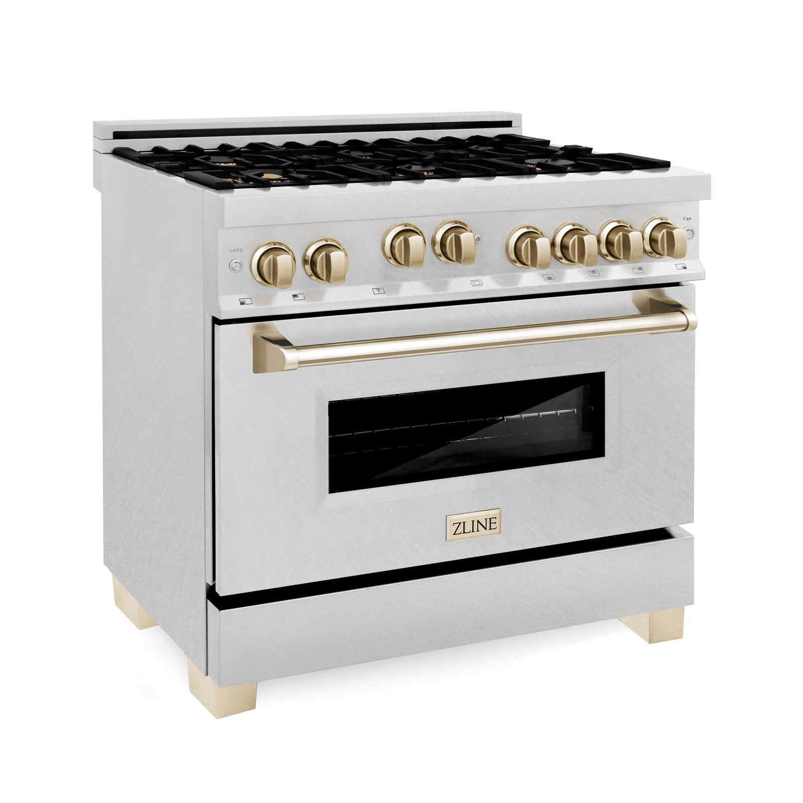 ZLINE Autograph Edition 36 in. Gas Burner/Gas Oven Range in DuraSnow® with Gold Accents, RGSZ-SN-36-G - Smart Kitchen Lab