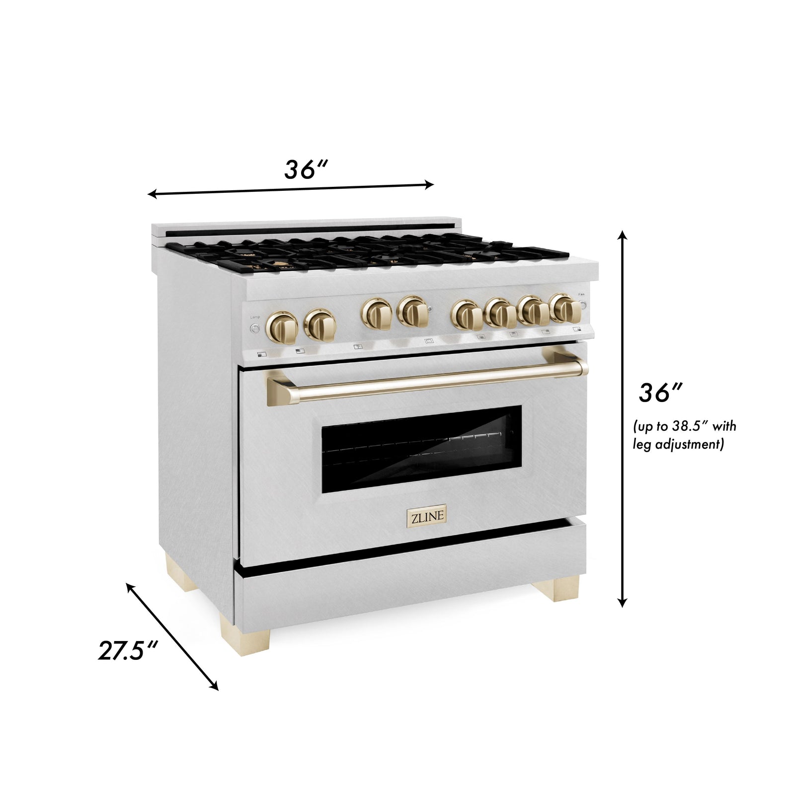 ZLINE Autograph Edition 36 in. Gas Burner/Gas Oven Range in DuraSnow® with Gold Accents, RGSZ-SN-36-G - Smart Kitchen Lab