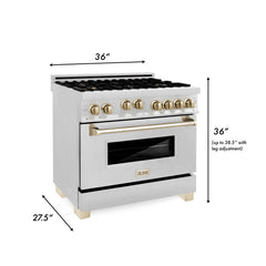 ZLINE Autograph Edition 36 in. Gas Burner/Gas Oven Range in DuraSnow® with Gold Accents, RGSZ-SN-36-G - Smart Kitchen Lab