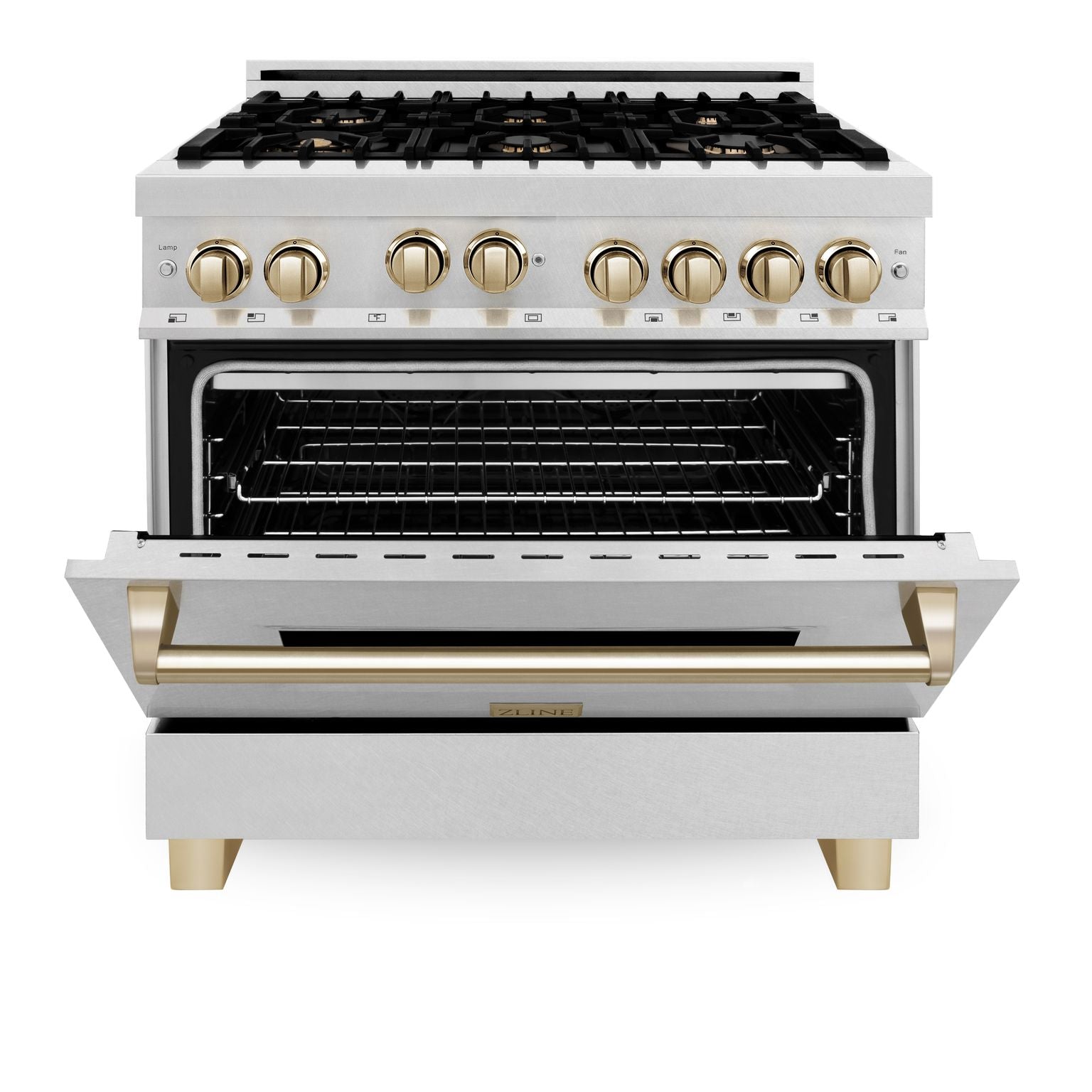 ZLINE Autograph Edition 36 in. Gas Burner/Gas Oven Range in DuraSnow® with Gold Accents, RGSZ-SN-36-G - Smart Kitchen Lab