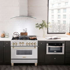 ZLINE Autograph Edition 36 in. Gas Burner/Gas Oven Range in DuraSnow® with Gold Accents, RGSZ-SN-36-G - Smart Kitchen Lab