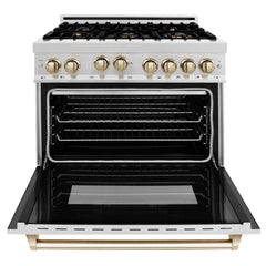 ZLINE Autograph Edition 36 in. Gas Burner/Gas Oven Range in DuraSnow® with Gold Accents, RGSZ-SN-36-G - Smart Kitchen Lab