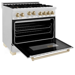 ZLINE Autograph Edition 36 in. Gas Burner/Gas Oven Range in DuraSnow® with Gold Accents, RGSZ-SN-36-G - Smart Kitchen Lab