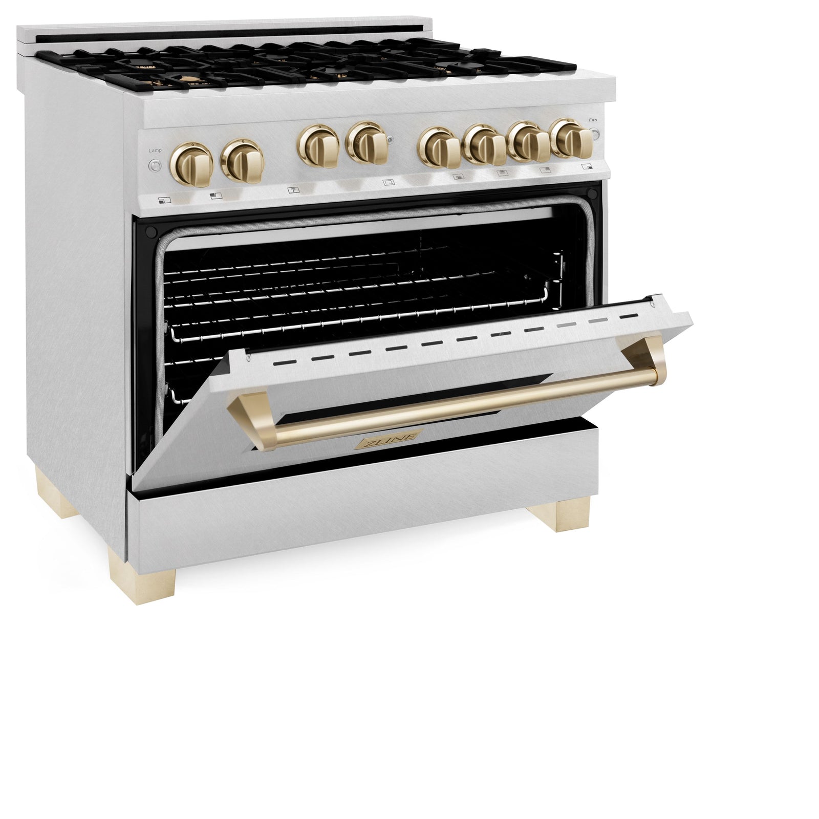 ZLINE Autograph Edition 36 in. Gas Burner/Gas Oven Range in DuraSnow® with Gold Accents, RGSZ-SN-36-G - Smart Kitchen Lab