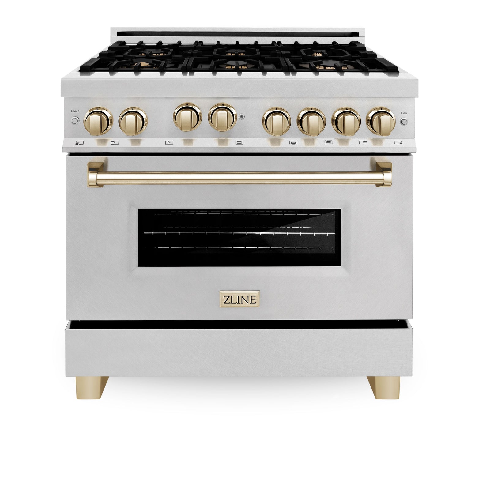 ZLINE Autograph Edition 36 in. Gas Burner/Gas Oven Range in DuraSnow® with Gold Accents, RGSZ-SN-36-G - Smart Kitchen Lab