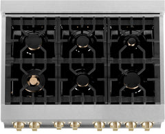 ZLINE Autograph Edition 36 in. Gas Range in DuraSnow® Stainless Steel with Champagne Accents, RGSZ-SN-36-CB - Smart Kitchen Lab