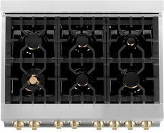 ZLINE Autograph Edition 36 in. Gas Range in Stainless Steel with Champagne Bronze Accents, RGZ-36-CB - Smart Kitchen Lab