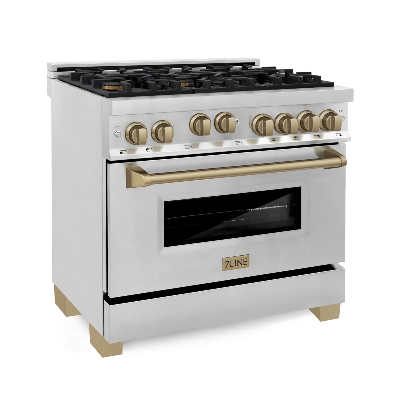 ZLINE Autograph Edition 36 in. Gas Range in Stainless Steel with Champagne Bronze Accents, RGZ-36-CB - Smart Kitchen Lab