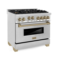 ZLINE Autograph Edition 36 in. Gas Range in Stainless Steel with Champagne Bronze Accents, RGZ-36-CB - Smart Kitchen Lab