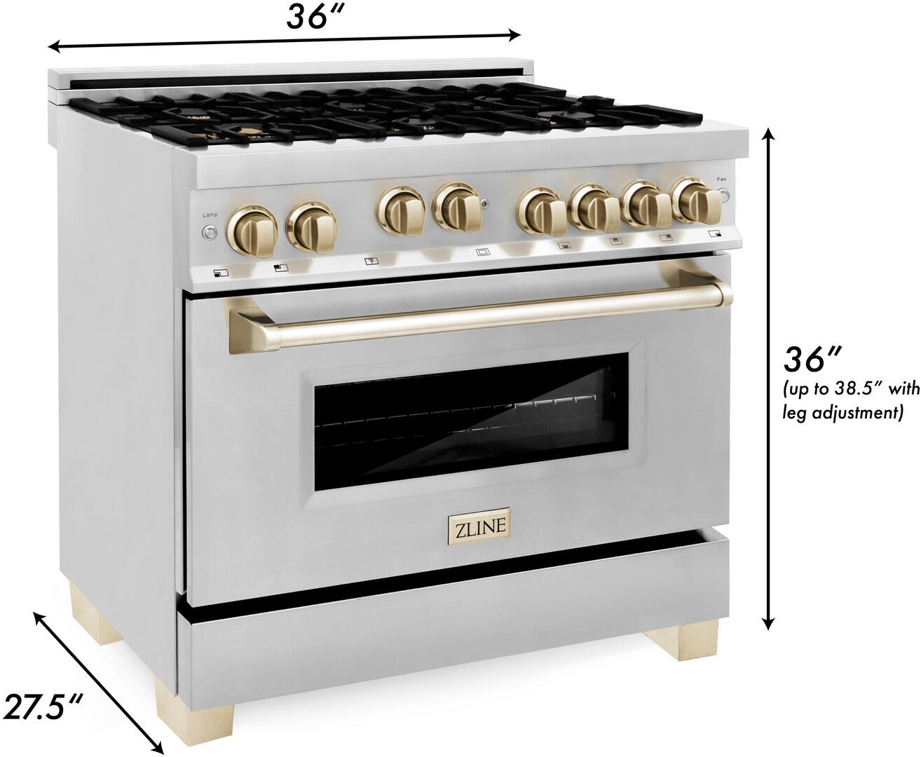 ZLINE Autograph Edition 36 in. Gas Range in Stainless Steel with Champagne Bronze Accents, RGZ-36-CB - Smart Kitchen Lab