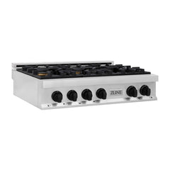 ZLINE Autograph Edition 36 in. Porcelain Rangetop with 6 Gas Burners in Stainless Steel and Matte Black Accents, RTZ-36-MB - Smart Kitchen Lab