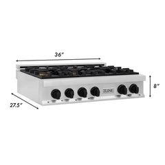 ZLINE Autograph Edition 36 in. Porcelain Rangetop with 6 Gas Burners in Stainless Steel and Matte Black Accents, RTZ-36-MB - Smart Kitchen Lab