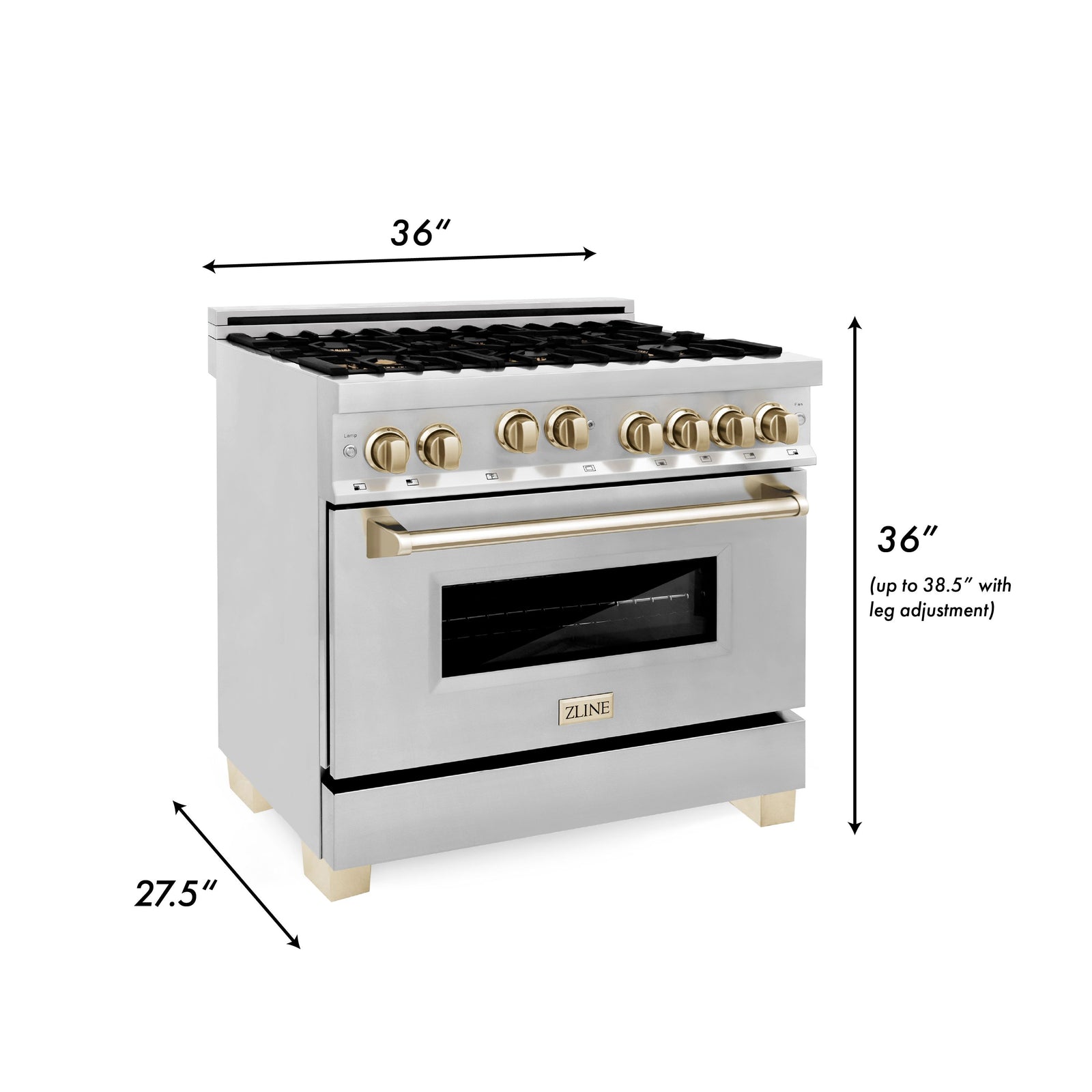 ZLINE Autograph Edition 36 in. Range with Gas Stove and Gas Oven in Stainless Steel with Gold Accents, RGZ-36-G - Smart Kitchen Lab