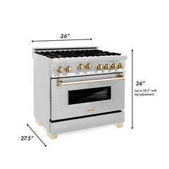 ZLINE Autograph Edition 36 in. Range with Gas Stove and Gas Oven in Stainless Steel with Gold Accents, RGZ-36-G - Smart Kitchen Lab