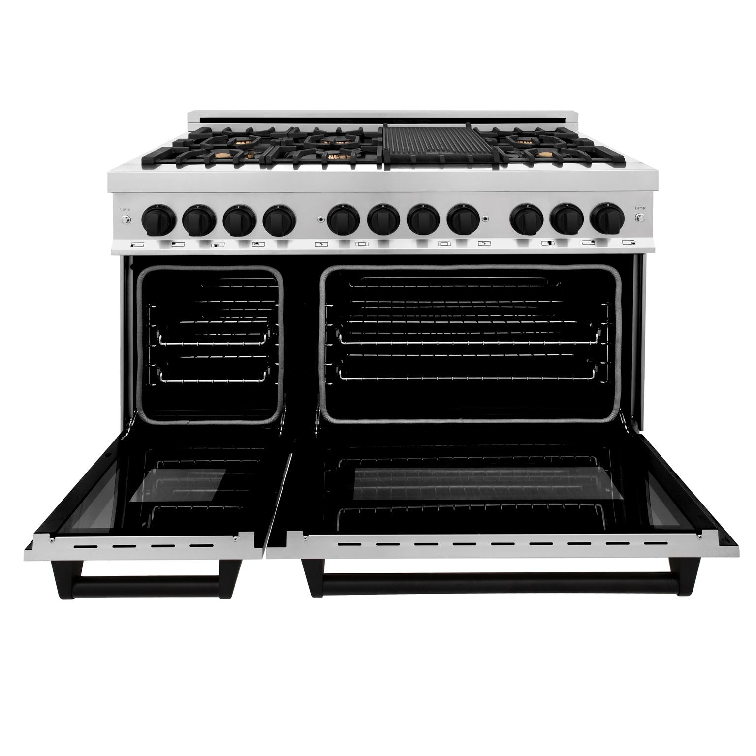 ZLINE Autograph Edition 48 in. 6.0 cu. ft. Dual Fuel Range with Gas Stove and Electric Oven in Stainless Steel with Matte Black Accents, RAZ-48-MB - Smart Kitchen Lab