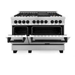 ZLINE Autograph Edition 48 in. 6.0 cu. ft. Dual Fuel Range with Gas Stove and Electric Oven in Stainless Steel with Matte Black Accents, RAZ-48-MB - Smart Kitchen Lab