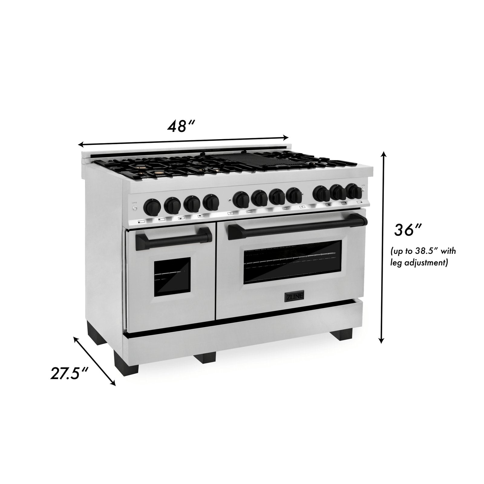 ZLINE Autograph Edition 48 in. 6.0 cu. ft. Dual Fuel Range with Gas Stove and Electric Oven in Stainless Steel with Matte Black Accents, RAZ-48-MB - Smart Kitchen Lab