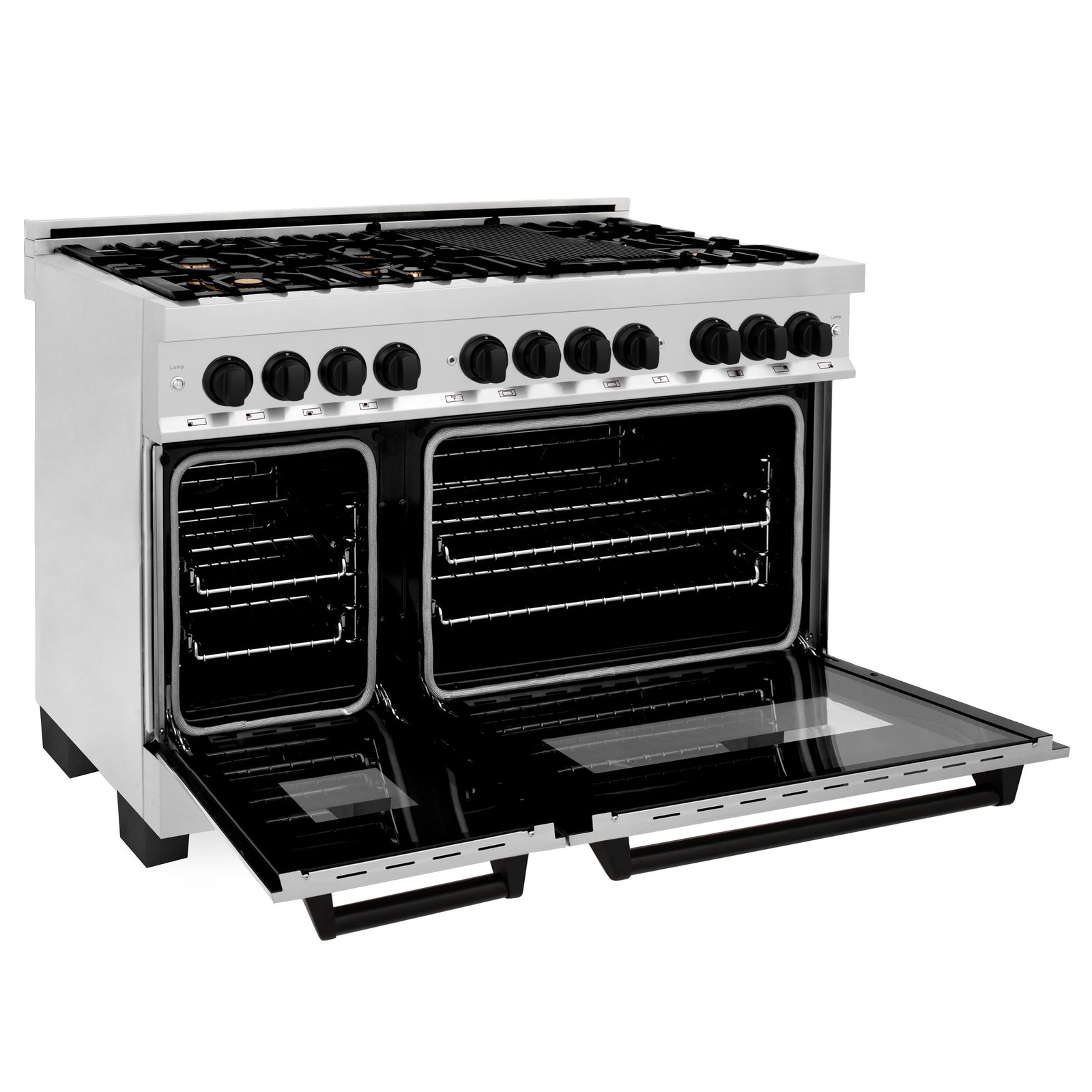 ZLINE Autograph Edition 48 in. 6.0 cu. ft. Dual Fuel Range with Gas Stove and Electric Oven in Stainless Steel with Matte Black Accents, RAZ-48-MB - Smart Kitchen Lab