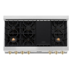 ZLINE Autograph Edition 48 in. Gas Rangetop in Stainless Steel and Gold Accents, RTZ-48-G - Smart Kitchen Lab